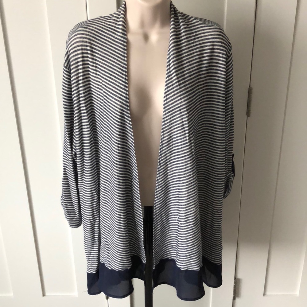 Navy Striped Open Cardigan